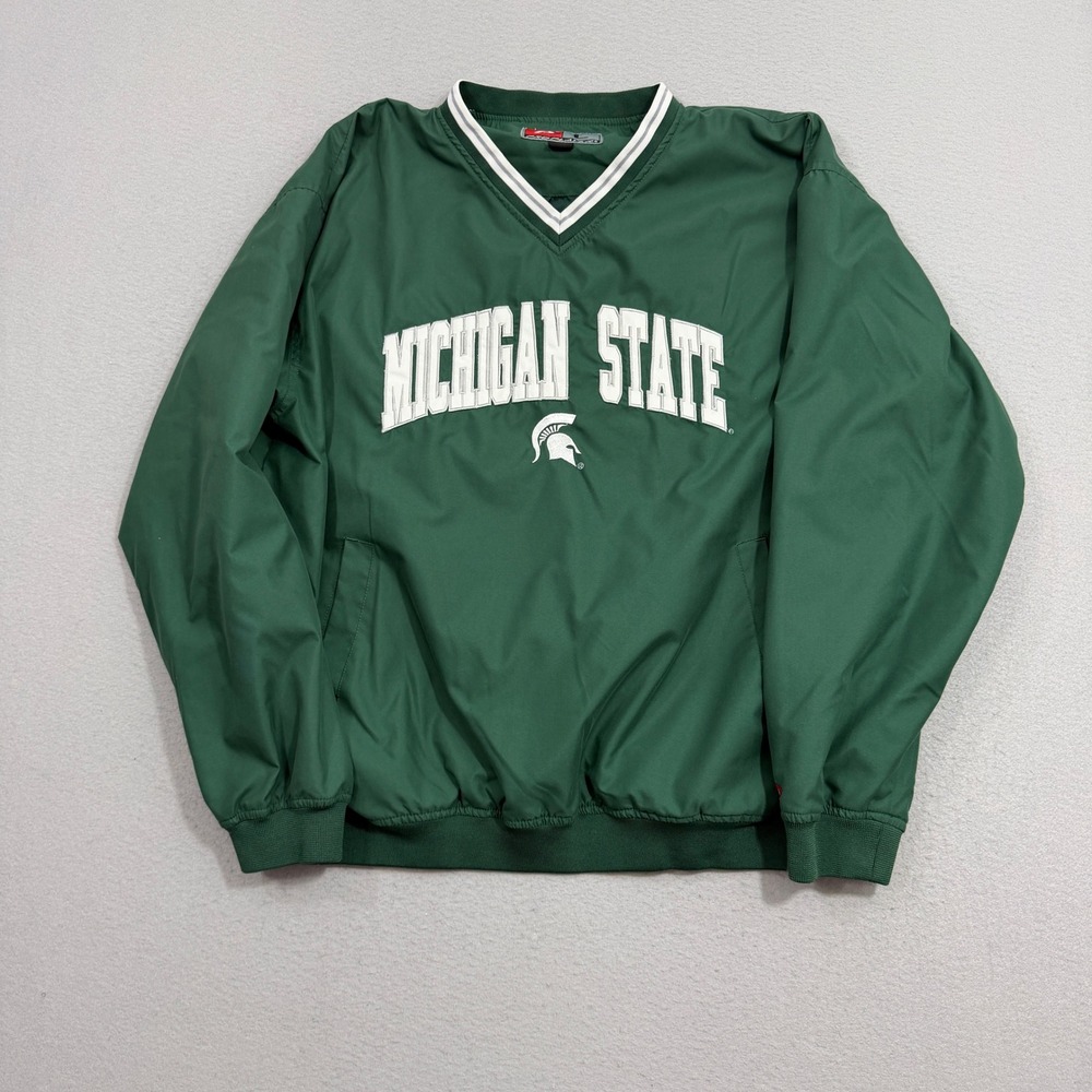 Vintage Pro Player Michigan State Spartans Windbreaker Men's Large Green MSU y2k